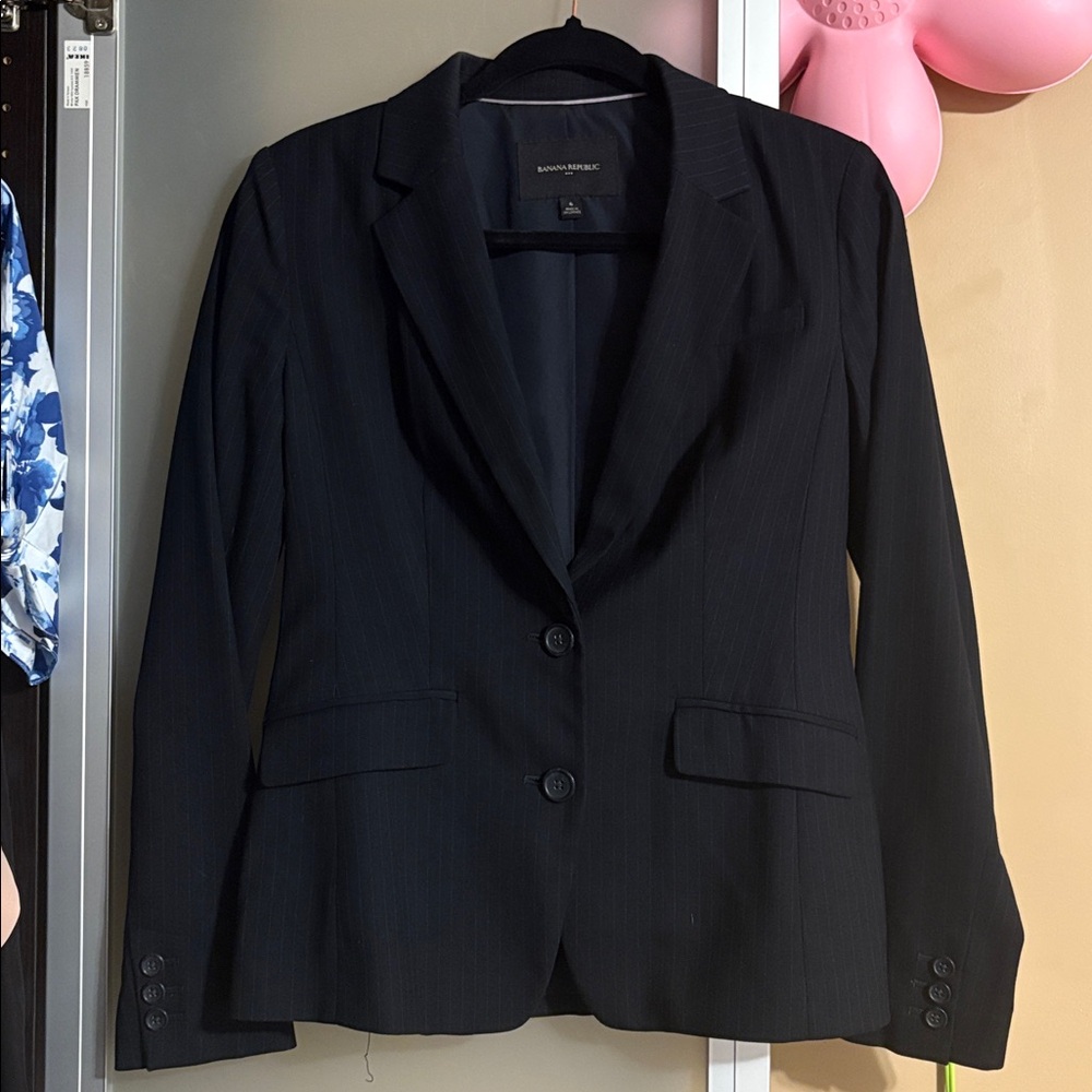 Banana Republic Navy Blue/Dark blue pinstripe Two-Button Blazer
